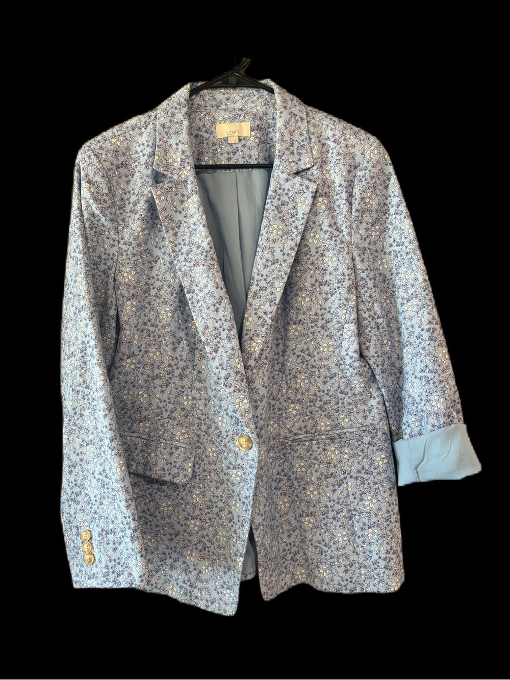 LOFT Blue Floral One Button Blazer Jacket Size 14